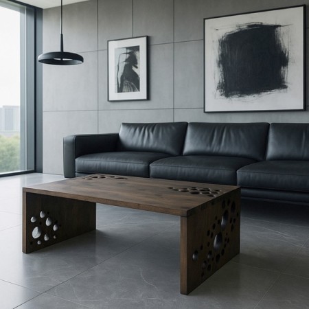 Table basse sculptée - merisier teinté