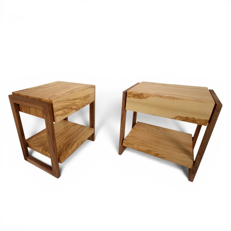 Pair of Bedside Tables – Olive Ash & Walnut