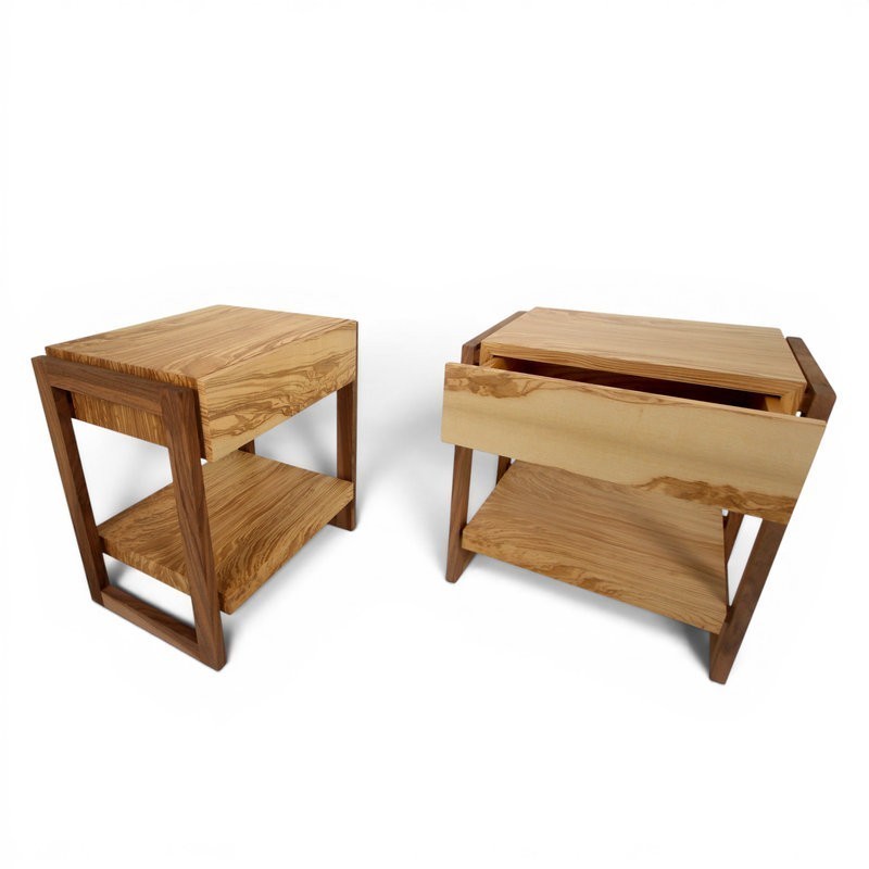 Pair of Bedside Tables – Olive Ash & Walnut