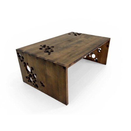 Table basse sculptée - merisier teinté