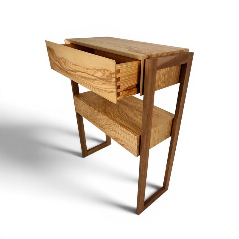 Console 2 tiroirs - Frêne olivier & Noyer